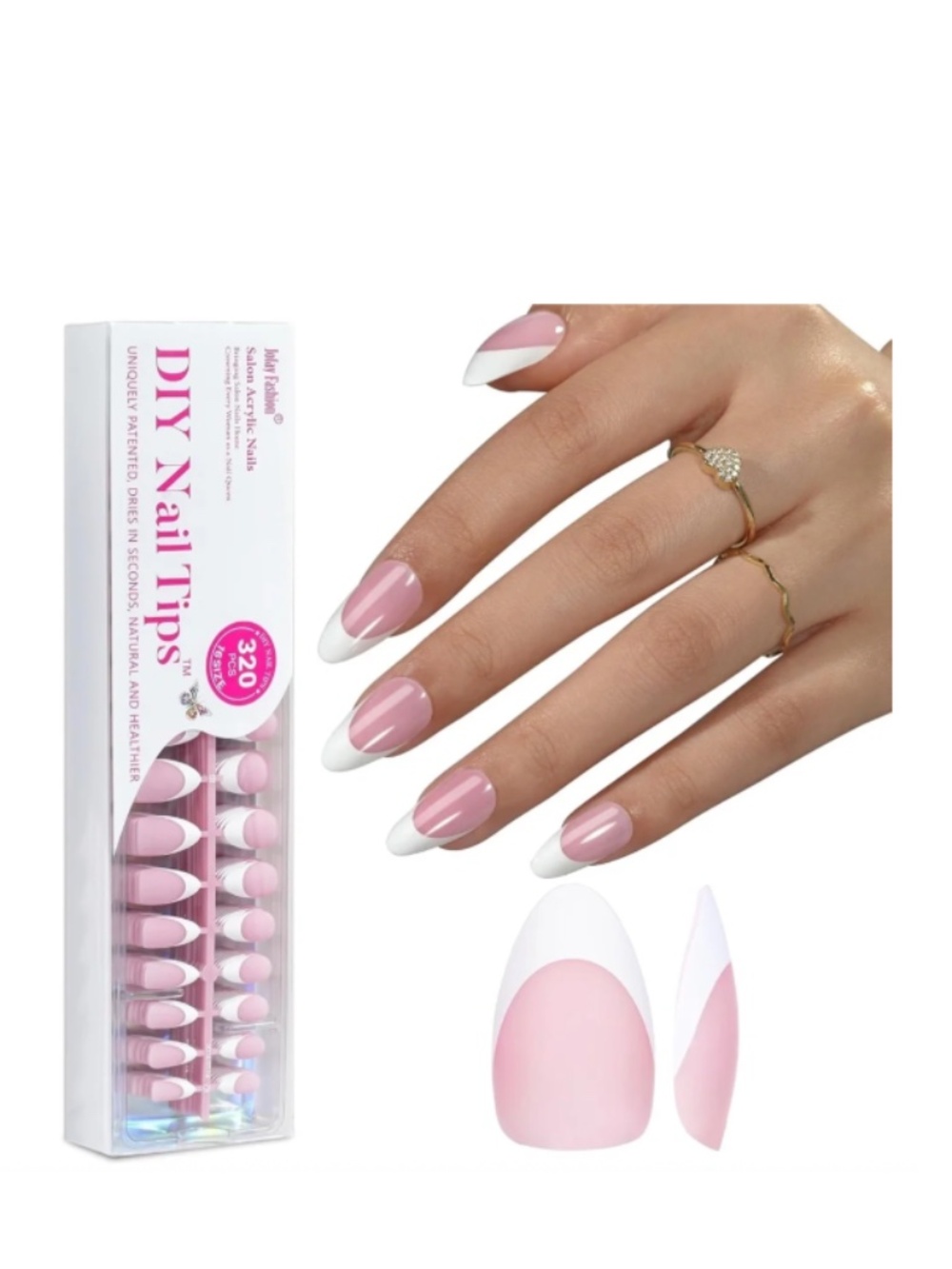 Pink And White French Tip Medium Almond Press On Nails
